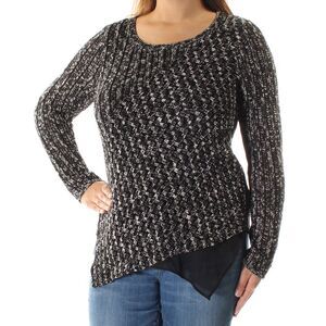 INC Womens Black Speckle Long Sleeve Jewel Neck Top Size: L